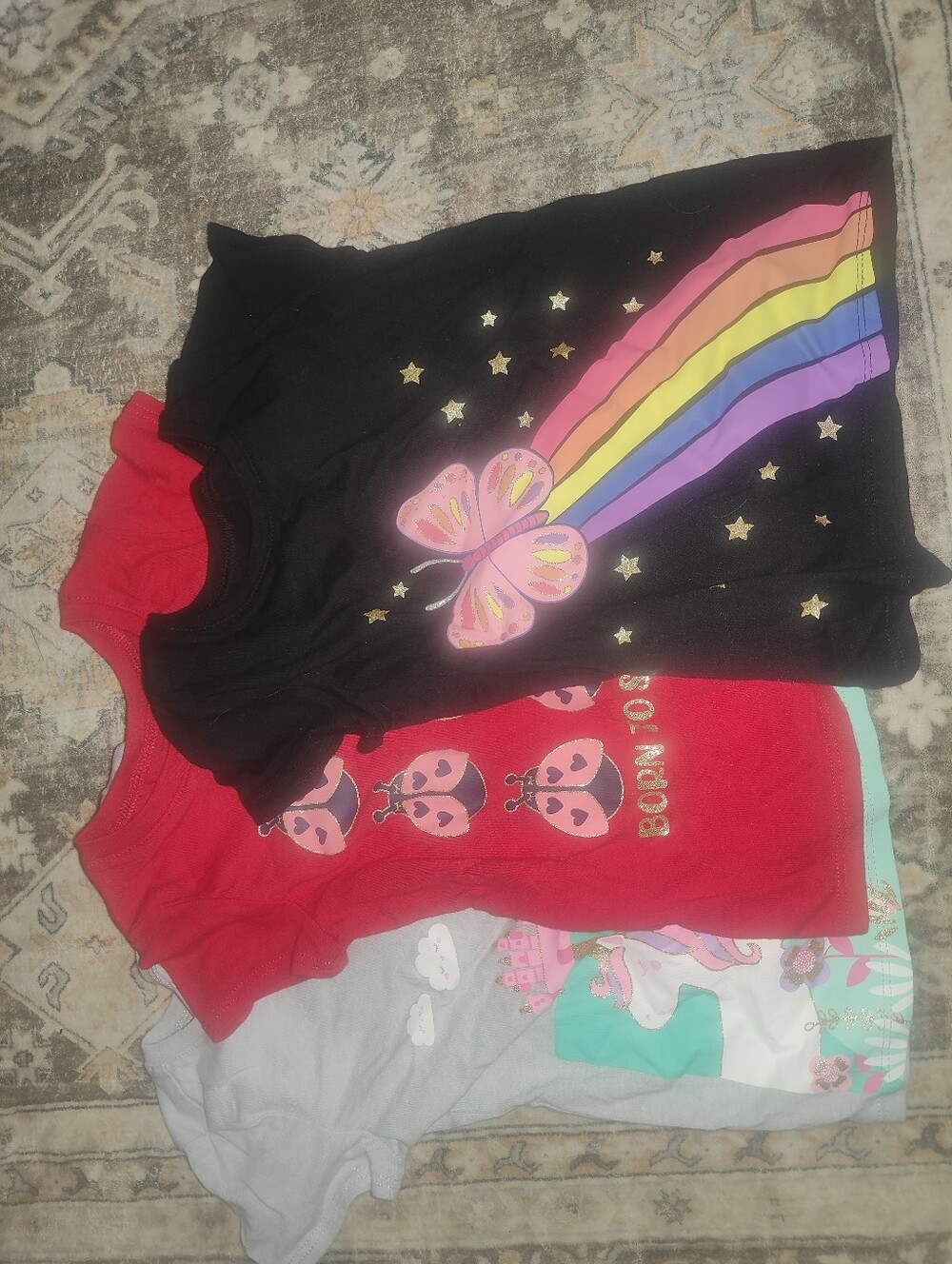 The Children's Place Black Rainbow Butterfly Tee with Gold Stars. Lot Of 3